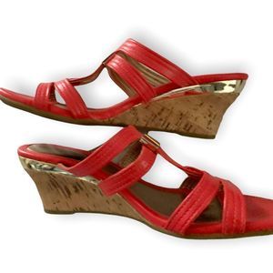 SoleSensabilty Cork Wedge Salmon Colored Slide Sandals 9